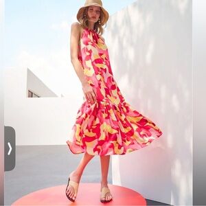 Ming Wang BRAND NEW Crepe de Chine Flounced Maxi Dress